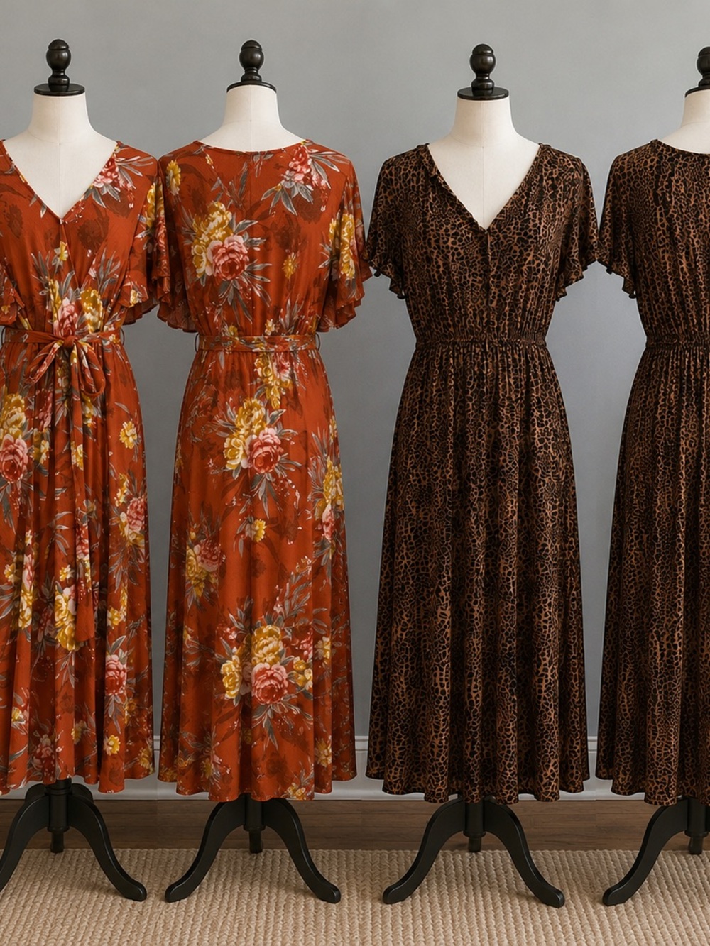 Jessica Simpson Rust Floral & Leopard Print Maxi Dress Duo